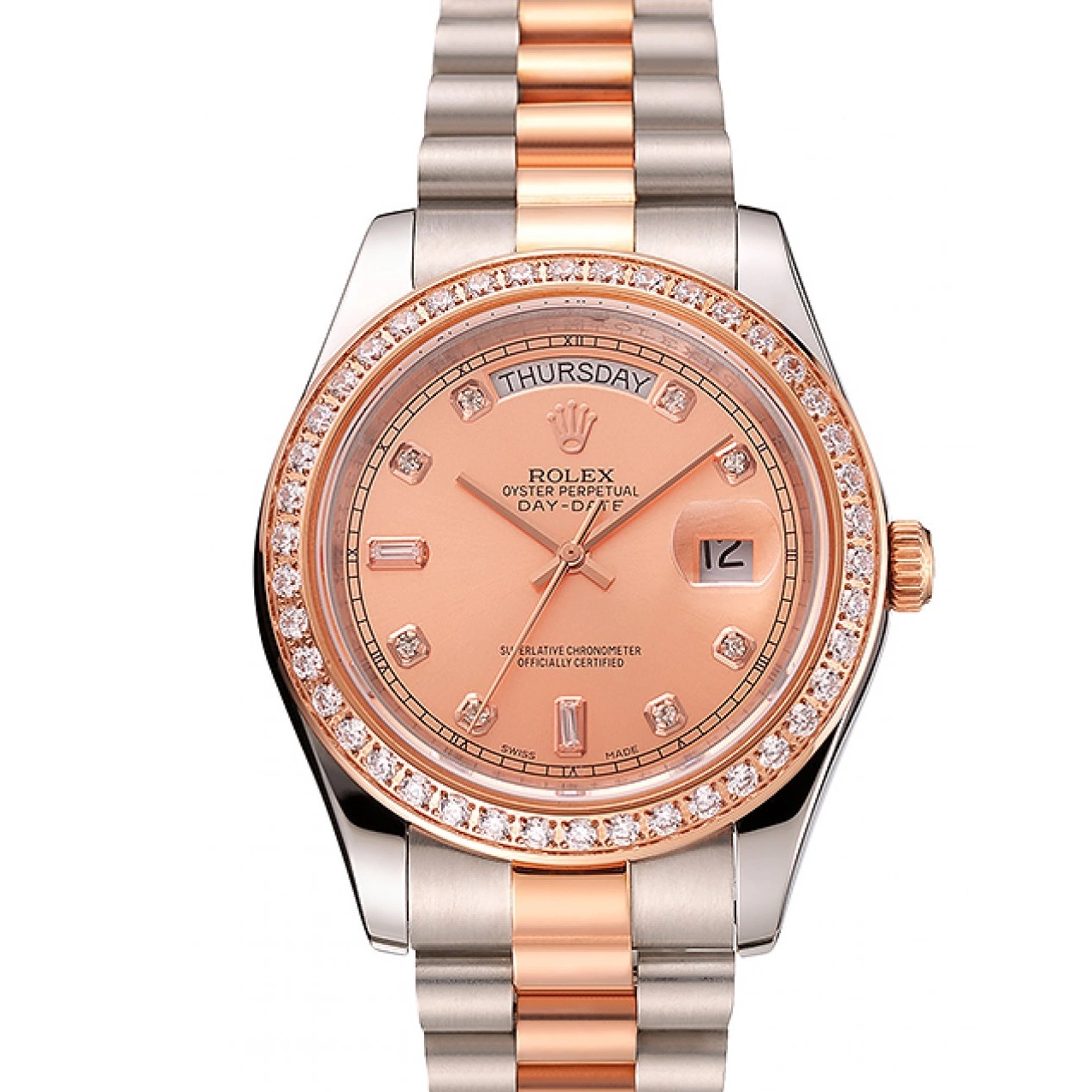 AAA Replica Watches Day-Date Bracelet Steel Rose Bezel Diamonds 1454107 And Swiss Rolex Gold Staineless 0718